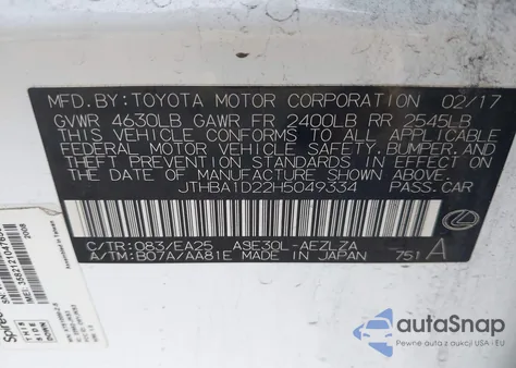 2017 Lexus Is 200T from USA, damaged, VIN JTHBA1D22H5049334